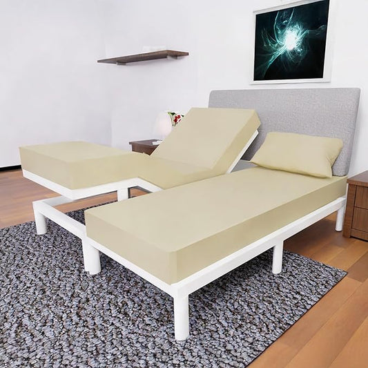 | Split Queen Sheets | Split Queen Sheets for Adjustable Bed | 5 Pcs Set of Sheets for Adjustable Bed Queen | Soft, and Wrinkle-Resistant Split Queen Adjustable Bed Sheet (Tan)