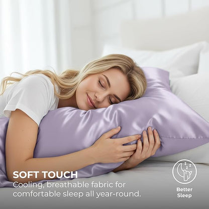Satin Pillowcase 2 Pack - Queen Size (20"x30", Lavender) - Silky Pillow Cases for Hair and Skin - Satin Pillow Covers with Envelope Closure - Extra Soft Premium Microfiber