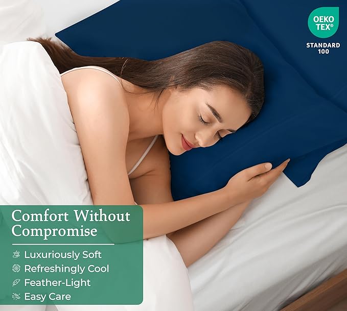 Royale Linens Standard Pillowcase Set of 2 - Bed Pillow Cover - 20"x26" - Navy Pillowcases - 1800 Brushed Microfiber, Wrinkle & Fade Resistant - Soft & Cozy- Standard Size Pillow Case (Navy)