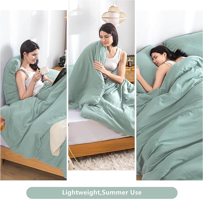 COTTEBED Softness Sage Green King Comforter Set Clearance, Lightweight All Season, Solid Fluffy Fuzzy Washed Cotton California King Bedding Down Alternative Comforter (Forest Sage Green King/Cal King)