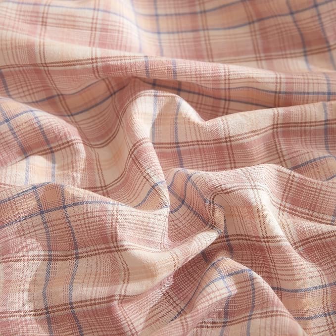 EAVD Pink Gingham Duvet Cover Queen Soft Washed Cotton Reversible Grid Plaid Bedding Set with 2 Pillowcases Modern Checkered Grid Duvet Cover with Zipper Farmhouse Gingham Bedding Set for All-Season