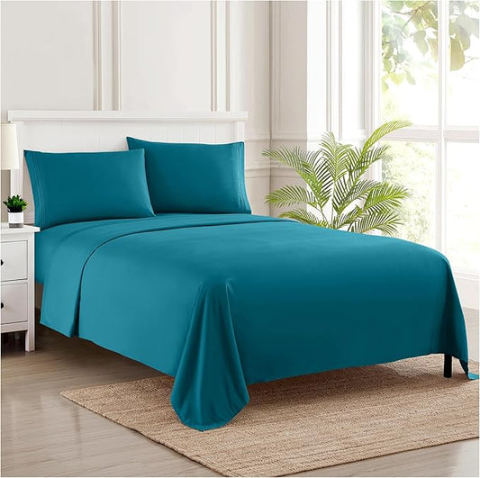 1800 Supreme Collection - Breathable Luxury Full Size Sheet Set with Full Elastic & Secure Corner Straps Built In, Extra Soft Deep Pocket Bedding Set, Teal