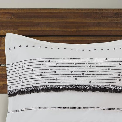 INK+IVY Luxurious Cotton-Bedding Set - Mid Century Trendy Geometric Design, All Season Cozy-Cover With Matching-Shams, King/Cal King, Nea Trims Black/Multi