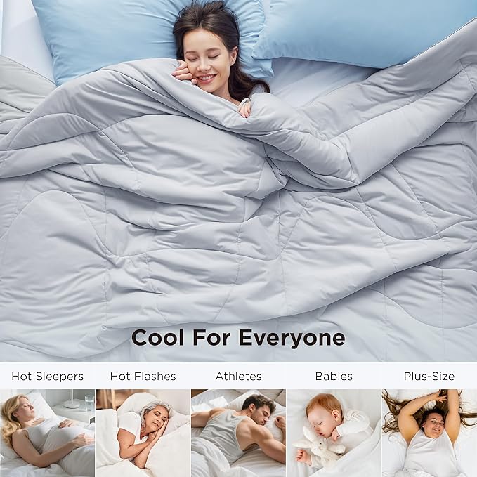 Bedsure Cooling Comforter King Size - Cooling Blankets for Hot Sleepers, Lightweight Comforter for Summer with Dual-Sided Cool Tech, Soft Breathable Cold Blanket for Sleeping, Grey, 102x90 Inches