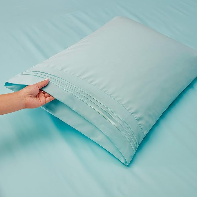 Clara Clark Flex Top King Sheets, 6 Piece Set - Hotel Luxury Sheets for Top Split King Bed, Super Soft Bedding Set, Head Split King Aqua Light Blue