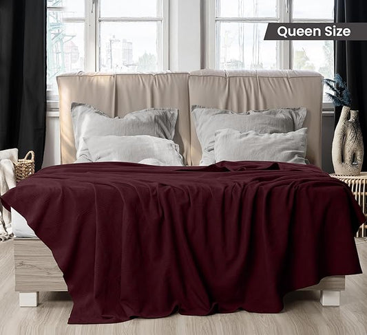 Utopia Bedding Burgundy 100% Cotton Blanket [Queen Size - 90x90 Inch] Lightweight, Soft and Breathable Thermal Blanket for All Seasons