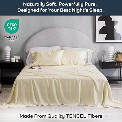 Olive + Crate Tencel Lyocell Eucalyptus Sheets King Size - Cooling Tencel Sheets for Hot Sleepers with 18 Inch Deep Pocket Fit - Butter Cream 4-Piece Set