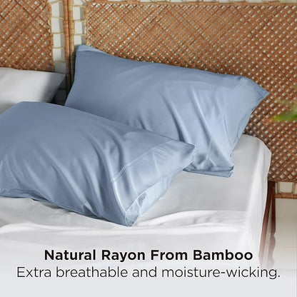 Bedsure King Size Pillow Cases Set of 2, Cooling Pillow Cases King, Rayon Derived from Bamboo Light Blue Pillowcases, PureWoven Silky Soft Bedding Pillow Covers with Envelope Closure, 20x36 Inches