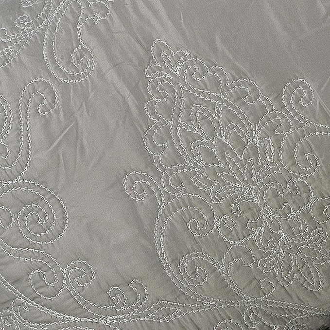 Home Soft Things Damask 4 Piece Bedspread Set, Scalloped Edge Reversible Coverlet Comforter Prewashed Bedding Set, Matelasse Embossed Floral Solid Pattern,Ash Gray Oversize King(120" x 120")