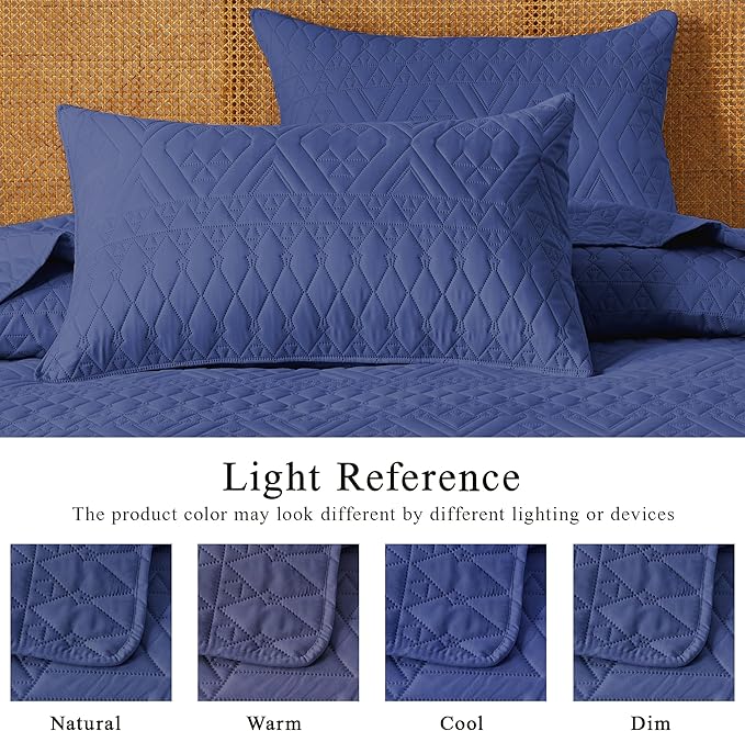 akkialla King/Cal King Size Quilt Bedding Set,Navy Blue Lightweight Microfiber Soft Bedspread,Modern Style Geometric Pattern Coverlet Set for All Seasons,3 Piece(1 Quilt,2 Pillow Shams)