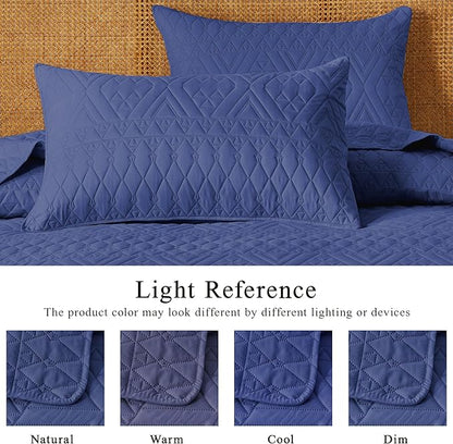 akkialla King/Cal King Size Quilt Bedding Set,Navy Blue Lightweight Microfiber Soft Bedspread,Modern Style Geometric Pattern Coverlet Set for All Seasons,3 Piece(1 Quilt,2 Pillow Shams)