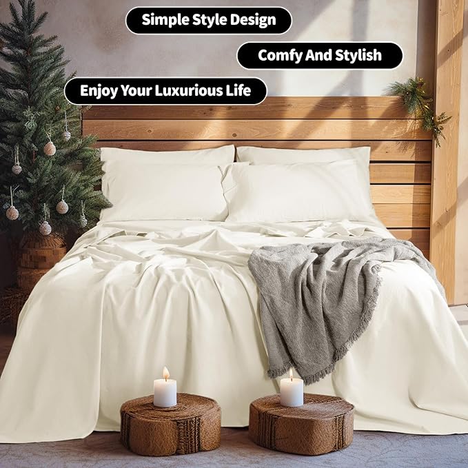 LBRO2M 100% Pure Linen Sheet Set Deep Pocket Up to 16" Bed Sheets Sets, Natural Flax Beddings Soft, Breathable, Comfortable for All Seasons 6 Pcs Sheet Set Cal King Size, Beige