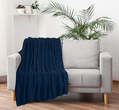 Utopia Bedding Navy 100% Cotton Blanket [Twin Size - 90x72 Inch] Lightweight, Soft and Breathable Thermal Blanket for All Seasons