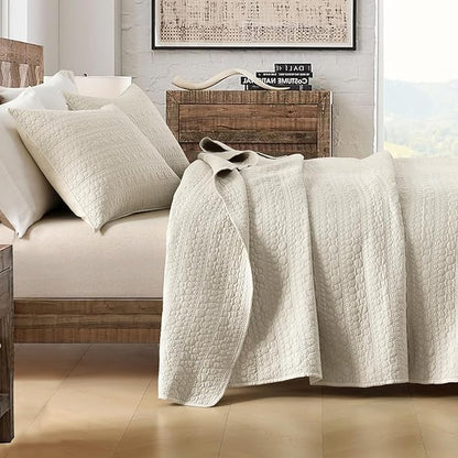 HORIMOTE HOME Quilt Set Twin Size Light Beige, Soft Lightweight Pre-Washed Microfiber Circle Stitches Twin Quilt Bedding Set, All Season Spring Summer Bedspread Coverlet, 1 Pillow Sham, 68x86 Inches