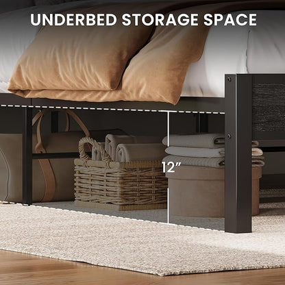 LIKIMIO King Bed Frame, with Headboard, Easy Assembly, Noise-Free, No Box Spring Needed, Heavy Strong Metal Support Frames, Charcoal Grey