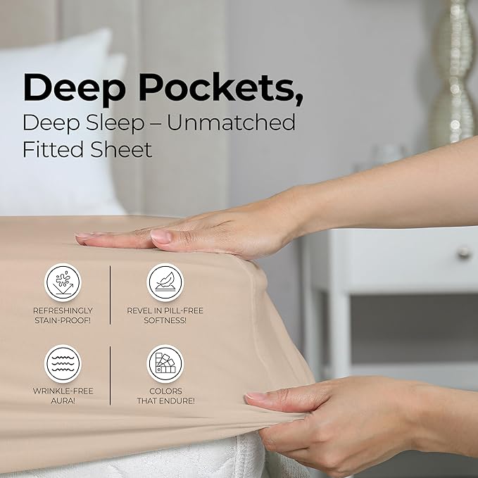 Utopia Bedding King Fitted Sheet - Bottom Sheet - Deep Pocket - Soft Microfiber - Shrinkage and Fade Resistant - Easy Care -1 Fitted Sheet Only (Beige)