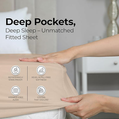 Utopia Bedding Queen Fitted Sheet - Bottom Sheet - Deep Pocket - Soft Microfiber - Shrinkage and Fade Resistant - Easy Care -1 Fitted Sheet Only (Beige)