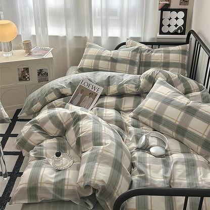 VM VOUGEMARKET Teen Boys Plaid Duvet Cover Set Twin XL Simple Farmhouse Style Cotton Green Buffalo Plaid Gingham Bedding Set 1 Duvet Cover with 2 Pillowcases