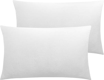 NTBAY 2 Pack Zippered Velvet Queen Pillowcases, Super Soft and Cozy Luxury Fuzzy Flannel Pillow Cases with Zipper, 20x30 Inches, White