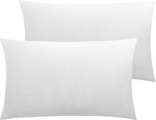NTBAY 2 Pack Zippered Velvet Queen Pillowcases, Super Soft and Cozy Luxury Fuzzy Flannel Pillow Cases with Zipper, 20x30 Inches, White