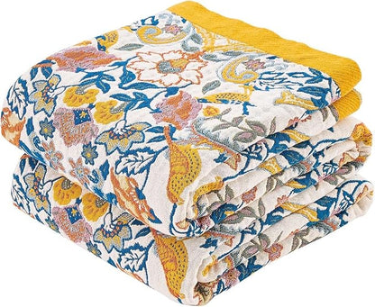 Boho Blanket Throw Quilt, 100% Cotton Soft Light Weight Throw Blankets for Summer, 60"x80" Farmhouse Flower Decorative Blankets, All Season Rustic Reversible Bohemian Throw Quilt