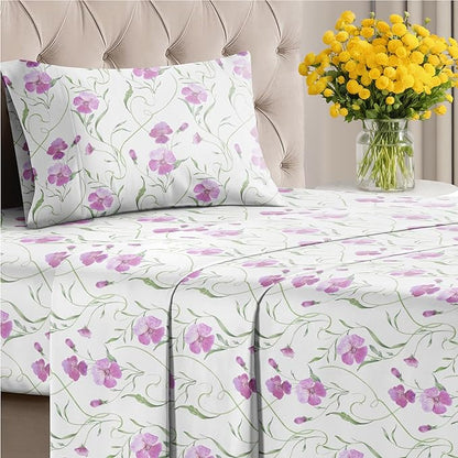 Floral Sheets - Pink Floral Bed Sheet Set - 1 Flat, 1 Fitted & 1 Pillowcase w/ Deep Pockets - Comfy, Wrinkle & Fade Free - Boho Botanical Bedding - Ultra-Soft, Breathable & Cooling - Twin XL Size Set