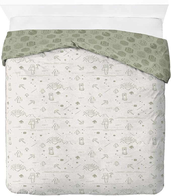 Jay Franco Kids Duvet Cover Set with Sham & Pillowcase – Ultra-Soft Bedding for Room Decor, Cover ONLY Comforter NOT Included, White - Minecraft, 3 Piece Full