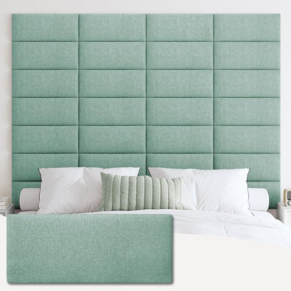IFNOW Wall Mounted Headboard, Peel and Stick Panels, Grass Green, Queen | 3D Soundproof Acoustic Padding, Reusable and Removable Tufted fabric Bed Headboard for bedroom (9 Panels, 10" x 24")