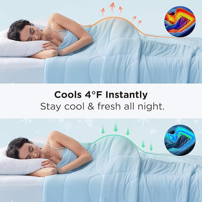 Bedsure Cooling Comforter Queen Size - Cooling Blankets for Hot Sleepers, Lightweight Comforter for Summer with Dual-Sided Cool Tech, Soft Breathable Cold Blanket for Sleeping, Blue, 88x88 Inches
