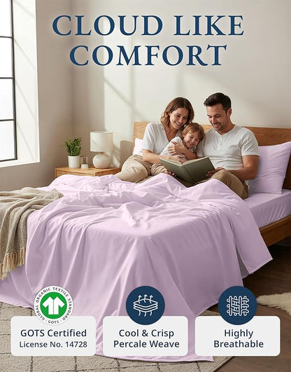 LANE LINEN 100% Organic Cotton Sustainably Produced Extra Large Twin Sheets for Hospital Bed, Fully Elasticized Reinforsed Seams, Machine Washable Deep Pocket Twin XL Bedding- Orchid Petal