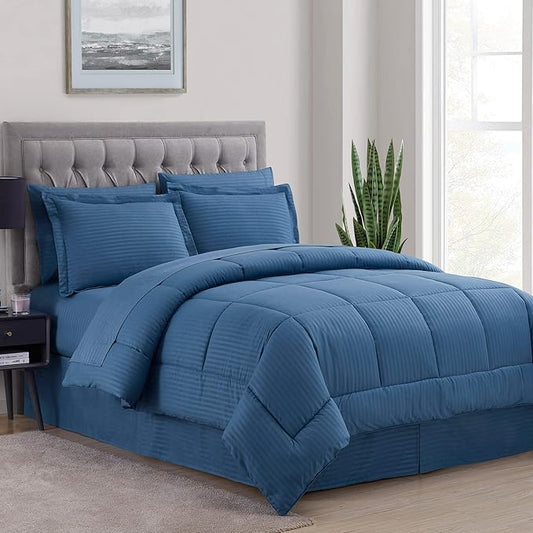 8 Piece Comforter Set Bag with Dobby Stripe Design, Case Pack (Pack of 3)