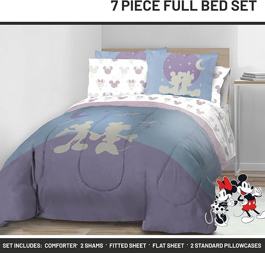Disney Mickey Mouse & Minnie Mouse Full Size Comforter Set - 7 Piece Bedding Includes Sheet Set & Pillow Covers - Super Soft Cozy Bedding