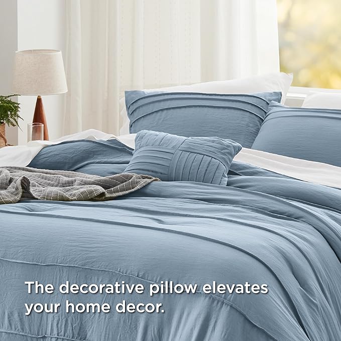 Bedsure California King Comforter Set - 4 Pieces Pinch Pleat Bed Set, Light Blue Boho Bedding for All Season, 1 Soft Comforter, 2 Pillowcases, 1 Decorative Pillow
