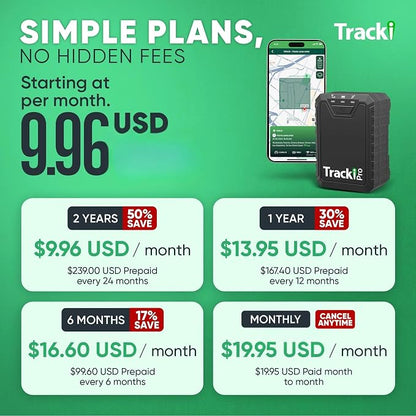 Tracki Pro GPS Tracker for Vehicles, Subscription Required, Cancel Anytime – Track Cars & Assets for Months – Hidden GPS Tracker for Car (Tracker + 2Y Subs.)