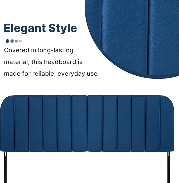 King Headboard Only - Upholstered Headboard for Bed, Easy Assembly, Velvet Covered Sponge, Place Between Bed & Wall, Adjustable Metal Legs with Non-Slip Pads, Blue