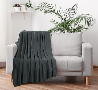 Utopia Bedding Smoke Gray 100% Cotton Blanket [Full Size - 90x84 Inch] Lightweight, Soft and Breathable Thermal Blanket for All Seasons