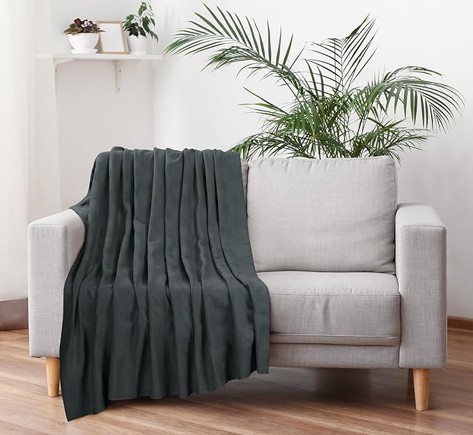 Utopia Bedding Smoke Gray 100% Cotton Blanket [Throw Size - 50x60 Inch] Lightweight, Soft and Breathable Thermal Blanket for All Seasons