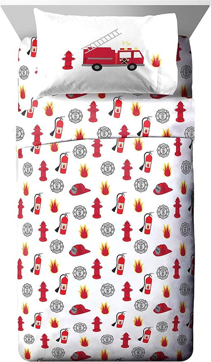 Jay Franco Trend Collector Go Fire Truck Go 5 Piece Twin Bed Set - Includes Comforter & Sheet Set - Super Soft Fade Resistant Microfiber Bedding