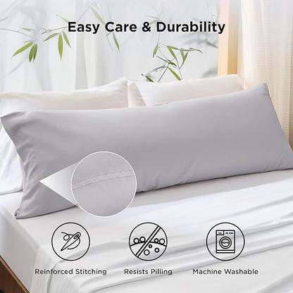 Bedsure Body Pillow Cover, Cooling Body Pillow Pillowcase for Hot Sleepers, Rayon Derived from Bamboo, PureWoven Silky Soft Long Pillow Case Cover with Envelope Closure, Light Grey, 20x54 Inches