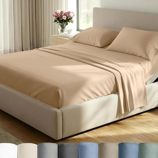 California Design Den 100% Cotton Split King Sheets, 600 Thread Count Sateen, Soft, Cooling Cotton Sheets, Hotel-Quality Bedding Sheets & Pillowcases (Golden Tan)