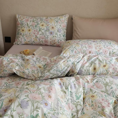Floral Queen Size Comforter Cotton Fluffy Bedding Set Lightweight Vintage Down Alternative Girly Bedding Comforter Sets Chic 3 Piece Boho Farmhouse Bed Comforter with 2 Pillowcases
