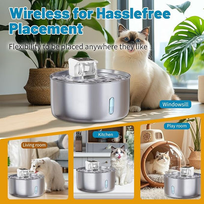 Wireless Dog Water Fountain - Dog Water Bowl Dispenser, 7L/236oz Large Capacity Stainless Steel Cat Fountain with Motion Sensor, Auto Water Dispenser for Multi-Pet Home (Circle+5 Filters+5 Sponges)