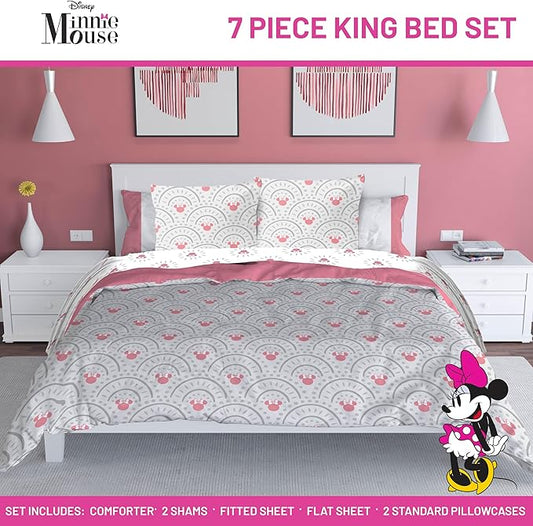 Jay Franco Disney Minnie Mouse King Comforter Set - 7 Piece Bedding Includes Sheet Set & Pillow Covers - Super Soft Cozy Pink Mandala Bedding