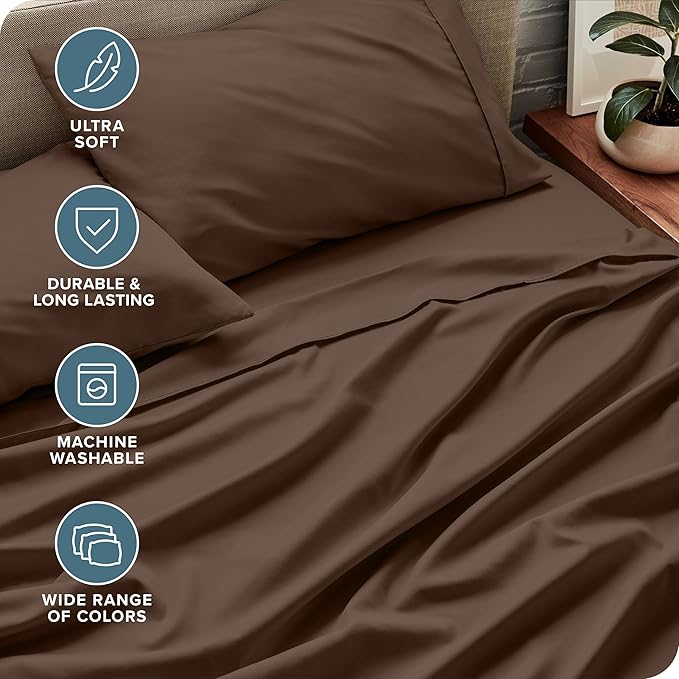 Bare Home Split King Sheet Set - 1800 Ultra-Soft Microfiber Bed Sheets - Double Brushed - Deep Pockets - Easy Fit - 5 Piece Set - Bedding Sheets & Pillowcases (Split King, Cocoa)