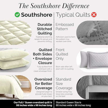 Southshore Fine Living, Inc. Full/Queen Size Quilt Bedding Set, Wrinkle-Free Stain & Pet Hair Resistant Bedding, Coverlet Bedspreads Queen Size/Full Size Bedspread with 2 Pillow Shams, Cream