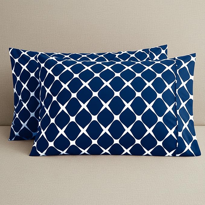 Elegant Comfort Luxury Ultra-Soft 2-Piece Pillowcase Set - 1500 Premium Hotel Quality Microfiber Double Brushed - Wrinkle Resistant, Standard/Queen, Bloomingdale Navy Blue