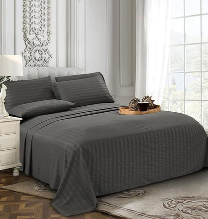 Elegant Comfort Best, Softest, Coziest 6-Piece Sheet Sets! - 1500 Premier Hotel Quality Luxurious Wrinkle Resistant 6-Piece Damask Stripe Bed Sheet Set, Full Grey