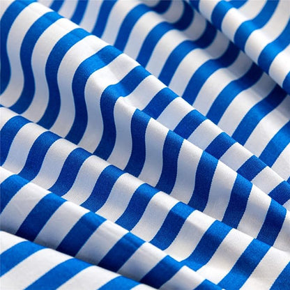 JELLYMONI 100% Natural Cotton 3pcs Striped Duvet Cover Sets,White Duvet Cover with Blue Stripes Pattern Printed Comforter Cover,with Zipper Closure & Corner Ties(Full Size)