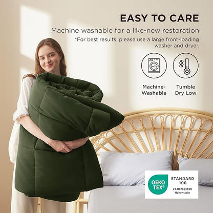 Bedsure Comforter Duvet Insert - Quilted Comforters Queen Size, All Season Duvet, Down Alternative Bedding, with 8 Tabs, Gifts for Women/Men, Olive Green, Queen 88 x 88 Inches