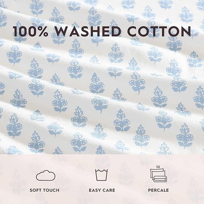 Laura Ashley - Full Sheets, Cotton Percale Bedding Set, Lightweight & Breathable Home Decor (Francesca Blue, Full)